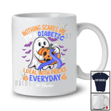 Personalized Custom Name Diabetic Deal With Pricks; Scary Halloween Blue Ribbon Boo Ghost T-Shirt