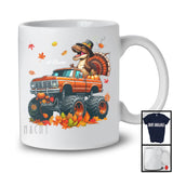 Personalized Custom Name Dinosaur T-Rex Turkey On Monster Truck; Joyful Thanksgiving Fall Leaf T-Shirt