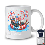 Personalized Custom Name Dobermanns Drinking On Float Beach; Joyful 4th Of July Patriotic T-Shirt