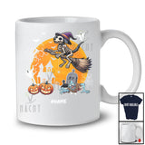 Personalized Custom Name Dog Skeleton Witch On Broomstick; Lovely Halloween Moon Zombie T-Shirt