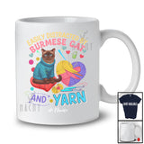 Personalized Custom Name Easily Distracted By Burmese Cat And Yarn; Lovely Knitting Heart T-Shirt