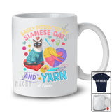 Personalized Custom Name Easily Distracted By Siamese Cat And Yarn; Lovely Knitting Heart T-Shirt