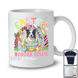 Personalized Custom Name Easter Border Collie; Joyful Easter Leopard Rainbow; Eggs Hunting T-Shirt