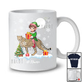 Personalized Custom Name Elf Riding A Cheetah; Amazing Christmas Snowing Cheetah Wild Animal T-Shirt