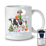 Personalized Custom Name Elf Riding A Cow; Amazing Christmas Snowing Cow Farm Farmer T-Shirt