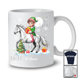 Personalized Custom Name Elf Riding A Horse; Amazing Christmas Snowing Horse Farm Farmer T-Shirt