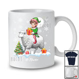 Personalized Custom Name Elf Riding A Sheep; Amazing Christmas Snowing Sheep Farm Farmer T-Shirt