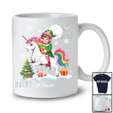 Personalized Custom Name Elf Riding A Unicorn; Amazing Christmas Snowing Unicorn Lover T-Shirt