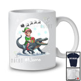 Personalized Custom Name Elf Riding Alligator, Joyful Christmas Moon Snow Alligator, X-mas Team T-Shirt