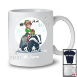 Personalized Custom Name Elf Riding Badger, Joyful Christmas Moon Snow Badger, X-mas Team T-Shirt