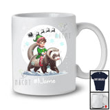 Personalized Custom Name Elf Riding Ferret, Joyful Christmas Moon Snow Ferret, X-mas Team T-Shirt