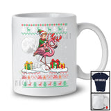 Personalized Custom Name Elf Riding Flamingo; Lovely Christmas Sweater Elf Wild Animal; X-mas Moon T-Shirt