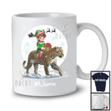 Personalized Custom Name Elf Riding Leopard, Joyful Christmas Moon Snow Leopard, X-mas Team T-Shirt