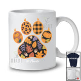 Personalized Custom Name Fall Autumn Leaves Leopard Plaid Paw; Lovely Thanksgiving Pumpkins T-Shirt