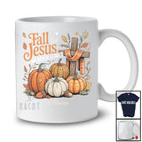 Personalized Custom Name Fall For Jesus; Lovely Thanksgiving Cross Leopard Plaid Pumpkins T-Shirt