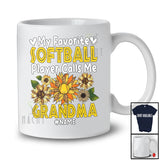 Personalized Custom Name Favorite Softball Player Calls Me Grandma; Joyful Mother's Day Sunflower T-Shirt