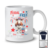 Personalized Custom Name Feral But Free; Awesome 4th Of July American Flag Cow Farmer T-Shirt