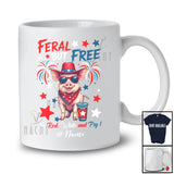 Personalized Custom Name Feral But Free; Awesome 4th Of July American Flag Pig Farmer T-Shirt