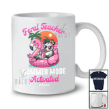 Personalized Custom Name Feral Teacher; Joyful Summer Vacation Opossum On Flamingo Float T-Shirt