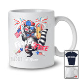 Personalized Custom Name Feral and Free; Humorous 4th Of July US Flag Raccoon Hotdog; Patriotic T-Shirt