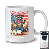 Personalized Custom Name Feral but Free; Sarcastic 4th of July US Flag Raccoon Cowboy; Patriotic T-Shirt