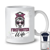 Personalized Custom Name Firefighter Wife; Joyful Mother's Day Leopard Messy Bun Firefighter T-Shirt