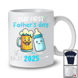 Personalized Custom Name First Father's Day 2025; Humorous Father's Day Milk Bottle Beer T-Shirt