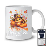 Personalized Custom Name First Thanksgiving 2026; Adorable Pilgrim Turkey; Fall Leaves Pumpkin T-Shirt