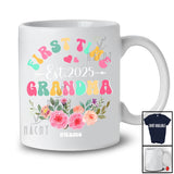 Personalized Custom Name First Time Grandma Est. 2025; Lovely Mother's Day Pregnancy Flowers T-Shirt