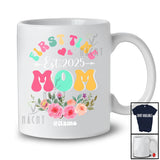 Personalized Custom Name First Time Mom Est. 2025; Lovely Mother's Day Pregnancy Flowers T-Shirt