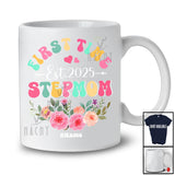 Personalized Custom Name First Time Stepmom Est. 2025; Lovely Mother's Day Pregnancy Flowers T-Shirt