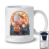 Personalized Custom Name Flamingo Ghost With Pumpkin Candy; Scary Halloween Moon Flamingo T-Shirt