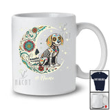 Personalized Custom Name Floral Moon Skeleton Beagle; Scary Dia De Los Muertos Halloween T-Shirt