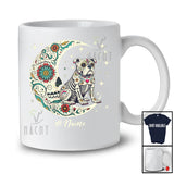 Personalized Custom Name Floral Moon Skeleton Bulldog; Scary Dia De Los Muertos Halloween T-Shirt