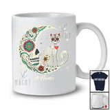 Personalized Custom Name Floral Moon Skeleton Cat; Scary Dia De Los Muertos Halloween T-Shirt