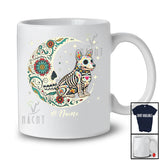Personalized Custom Name Floral Moon Skeleton Corgi; Scary Dia De Los Muertos Halloween T-Shirt
