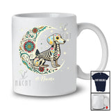 Personalized Custom Name Floral Moon Skeleton Dachshund; Scary Dia De Los Muertos Halloween T-Shirt