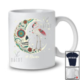 Personalized Custom Name Floral Moon Skeleton Flamingo; Scary Dia De Los Muertos Halloween T-Shirt