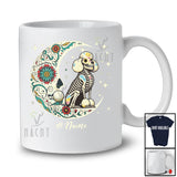 Personalized Custom Name Floral Moon Skeleton Poodle; Scary Dia De Los Muertos Halloween T-Shirt