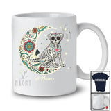 Personalized Custom Name Floral Moon Skeleton Pug; Scary Dia De Los Muertos Halloween T-Shirt