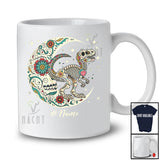 Personalized Custom Name Floral Moon Skeleton T-Rex; Scary Dia De Los Muertos Halloween T-Shirt