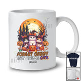 Personalized Custom Name Forget Candy Give Me Cats; Lovely Halloween Moon Three Witch T-Shirt