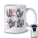 Personalized Custom Name Four Raccoons with American Flag; Amazing 4th of July US Flag Patriotic T-Shirt
