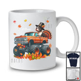 Personalized Custom Name French Bulldog Turkey On Monster Truck; Joyful Thanksgiving Fall Leaf T-Shirt