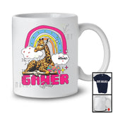 Personalized Custom Name Gamer Girl; Humorous Giraffe Gaming; Rainbow Games Gamer T-Shirt