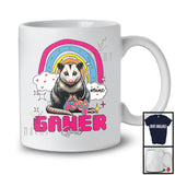 Personalized Custom Name Gamer Girl; Humorous Opossum Gaming; Rainbow Games Gamer T-Shirt
