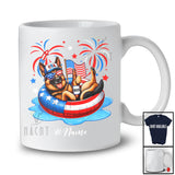 Personalized Custom Name German Shepherd Drinking On Float Beach; Joyful 4th Of July Patriotic T-Shirt