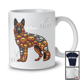 Personalized Custom Name German Shepherd Skull Pumpkin Shape; Creepy Halloween Animal T-Shirt