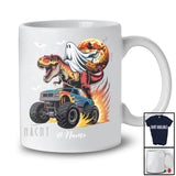 Personalized Custom Name Ghost T-Rex On Monster Truck; Joyful Halloween Boo Dinosaur T-Shirt