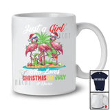 Personalized Custom Name Girl Who Loves Christmas In July; Lovely Summer Flamingos; Drinking T-Shirt